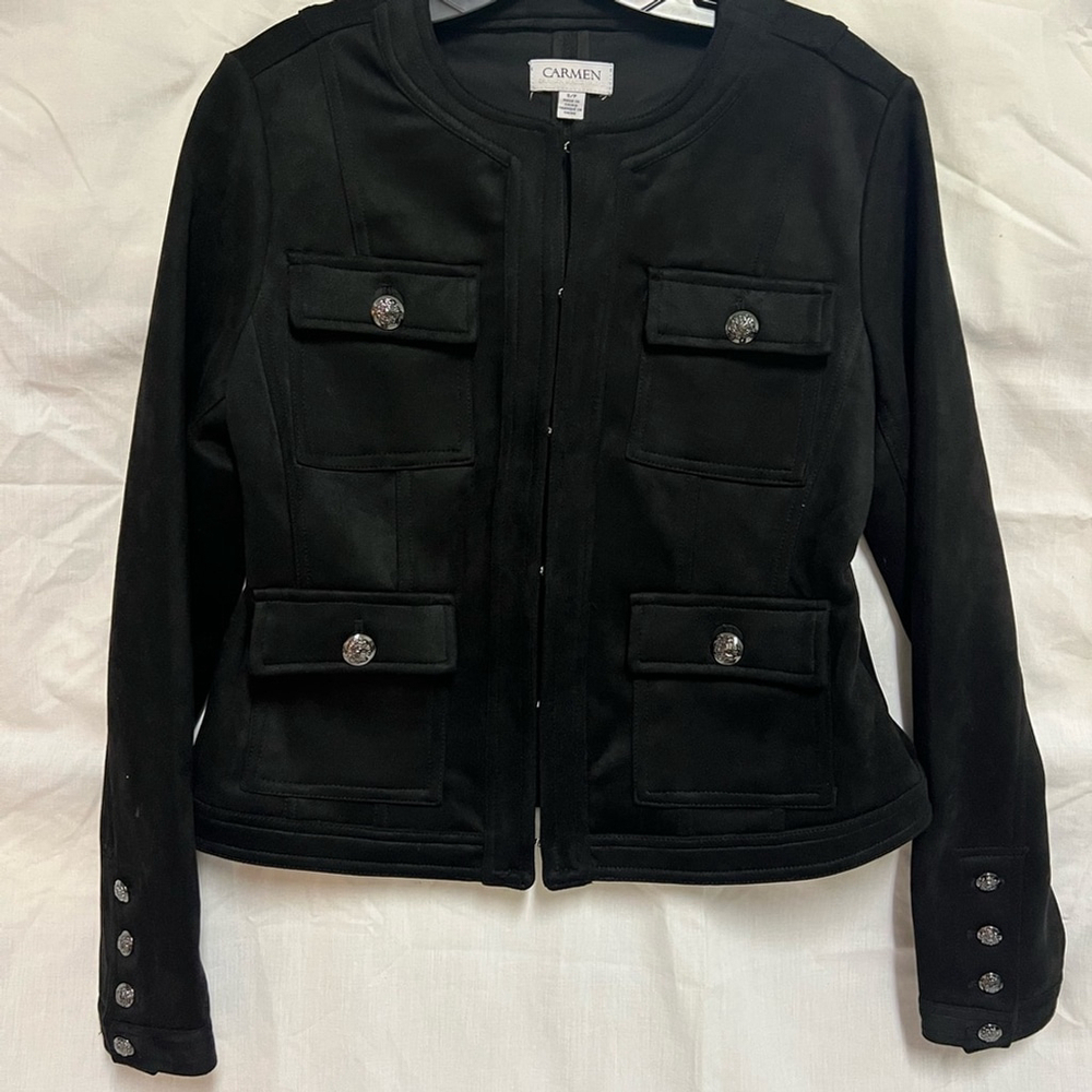 Carmen Marc Valvo Black Faux Suede Jacket Blazer Women’s Size Small EUC